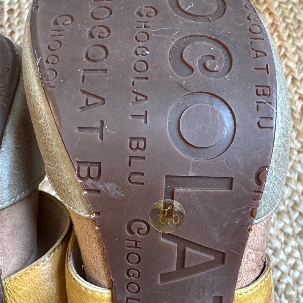 Chocolat Blu 8.5 Grey Yellow Color Block Wood Sandals Heels Samba 8.5 - Picture 4 of 7